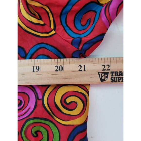 Vintage 90s 100% Silk Blouse L Long Sleeve Button Mod Red Psychedelic - Picture 11 of 16